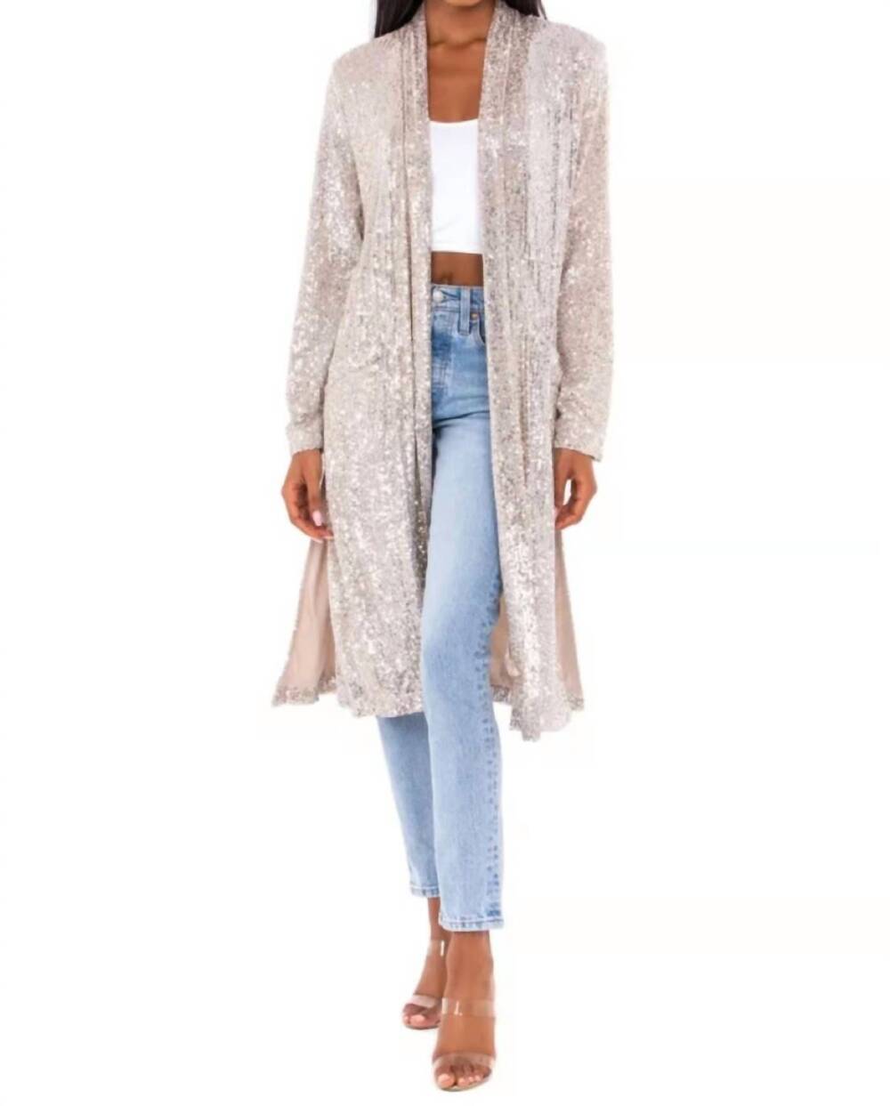 NEW FIFTEEN TWENTY sequin snake duster in silver